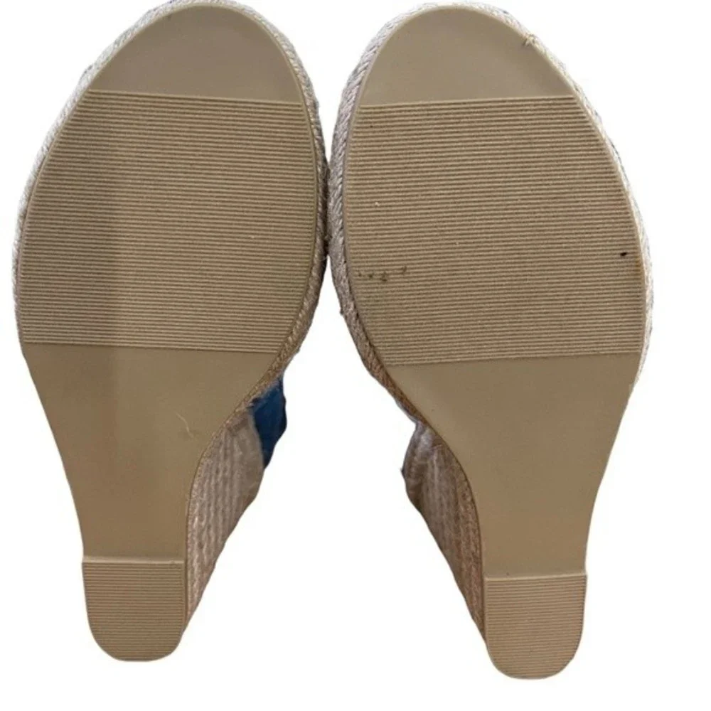 Espadrille Wedge Shoes Blue Denim Size 5.5